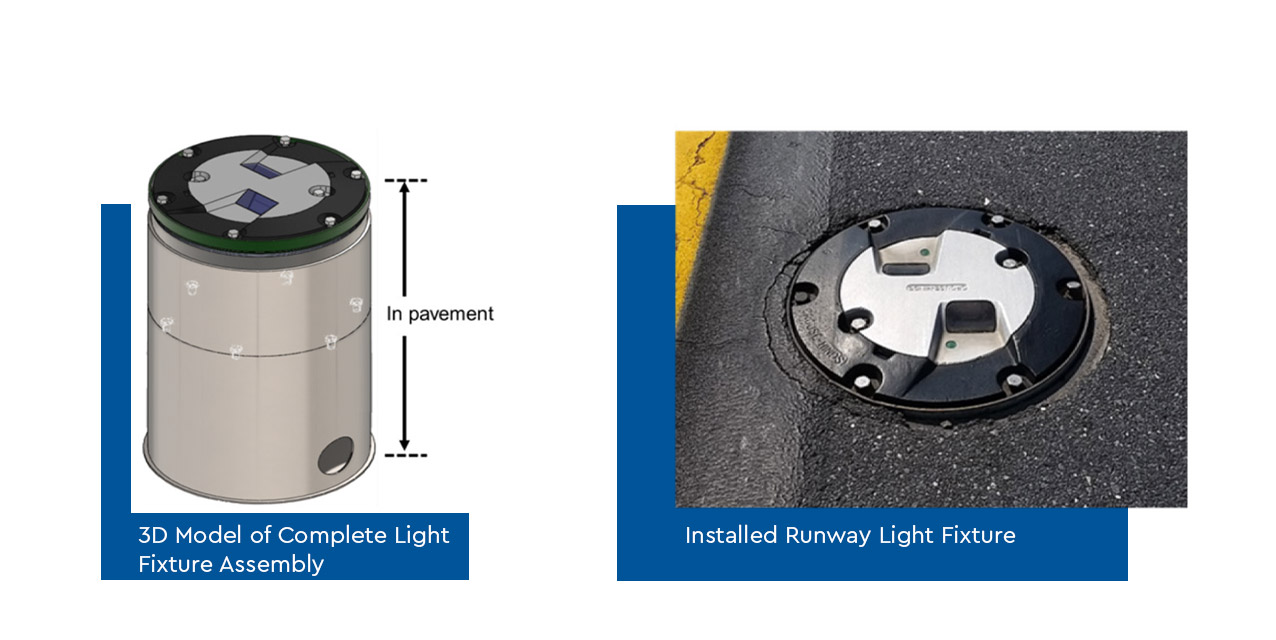 Images of the PANYNJ runway light fixture assemblies and installed cans